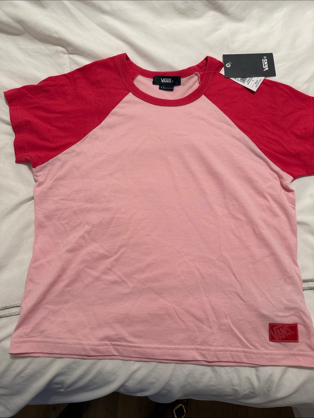 Vans Kids Pink and Red Raglan Short Sleeve Tee